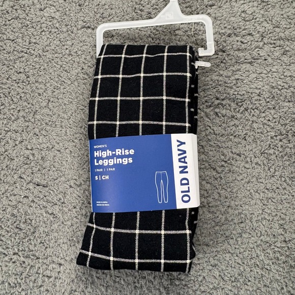 Old‎ Navy High-Rise Leggings Black White Grid Plaid Checkered Stretch Small - Picture 1 of 7
